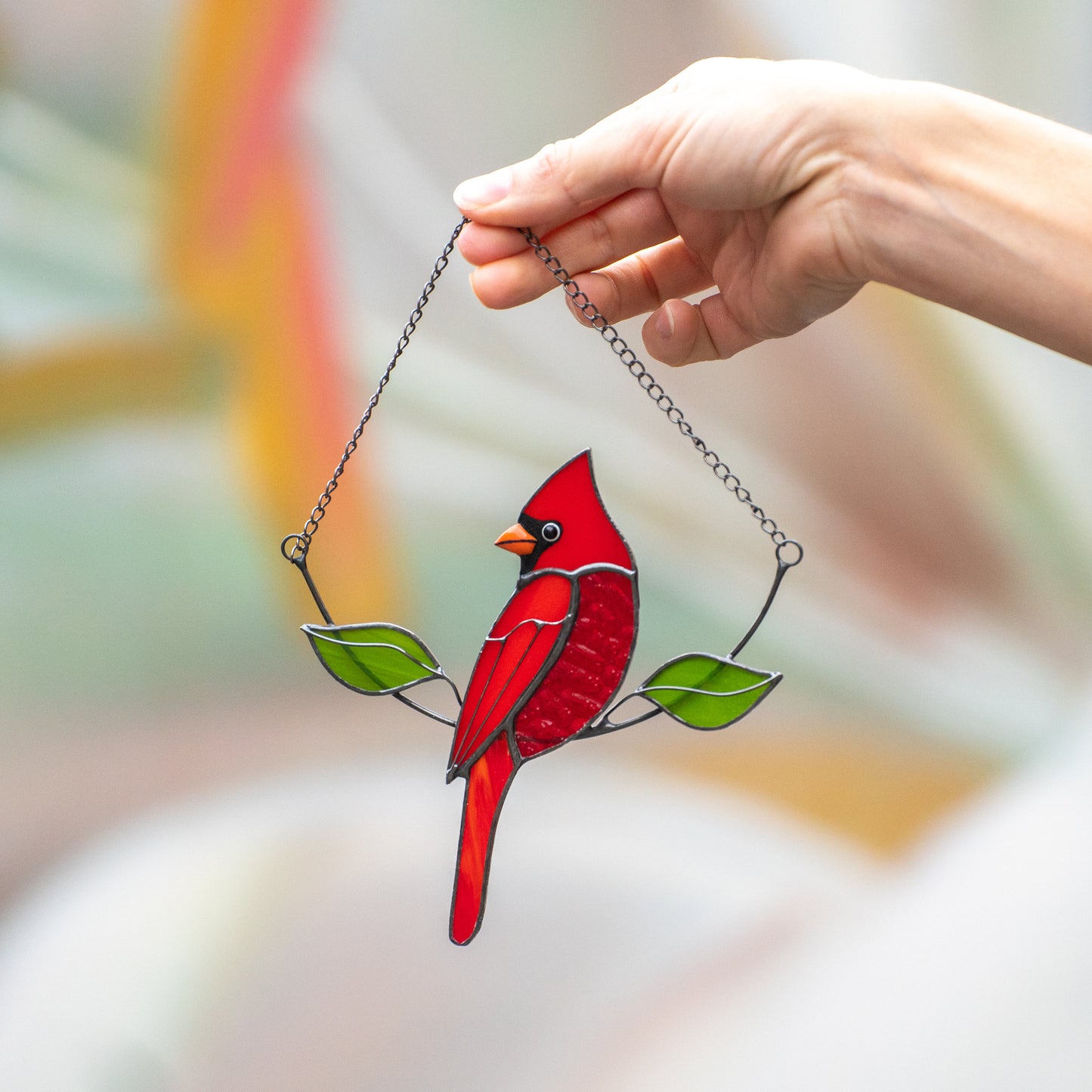 Cardinals Bird Stained Glass, Cardinal Decor, Stained Glass Cardinal Memorial Ornament