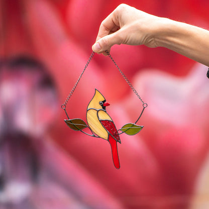 Cardinals Bird Stained Glass, Cardinal Decor, Stained Glass Cardinal Memorial Ornament