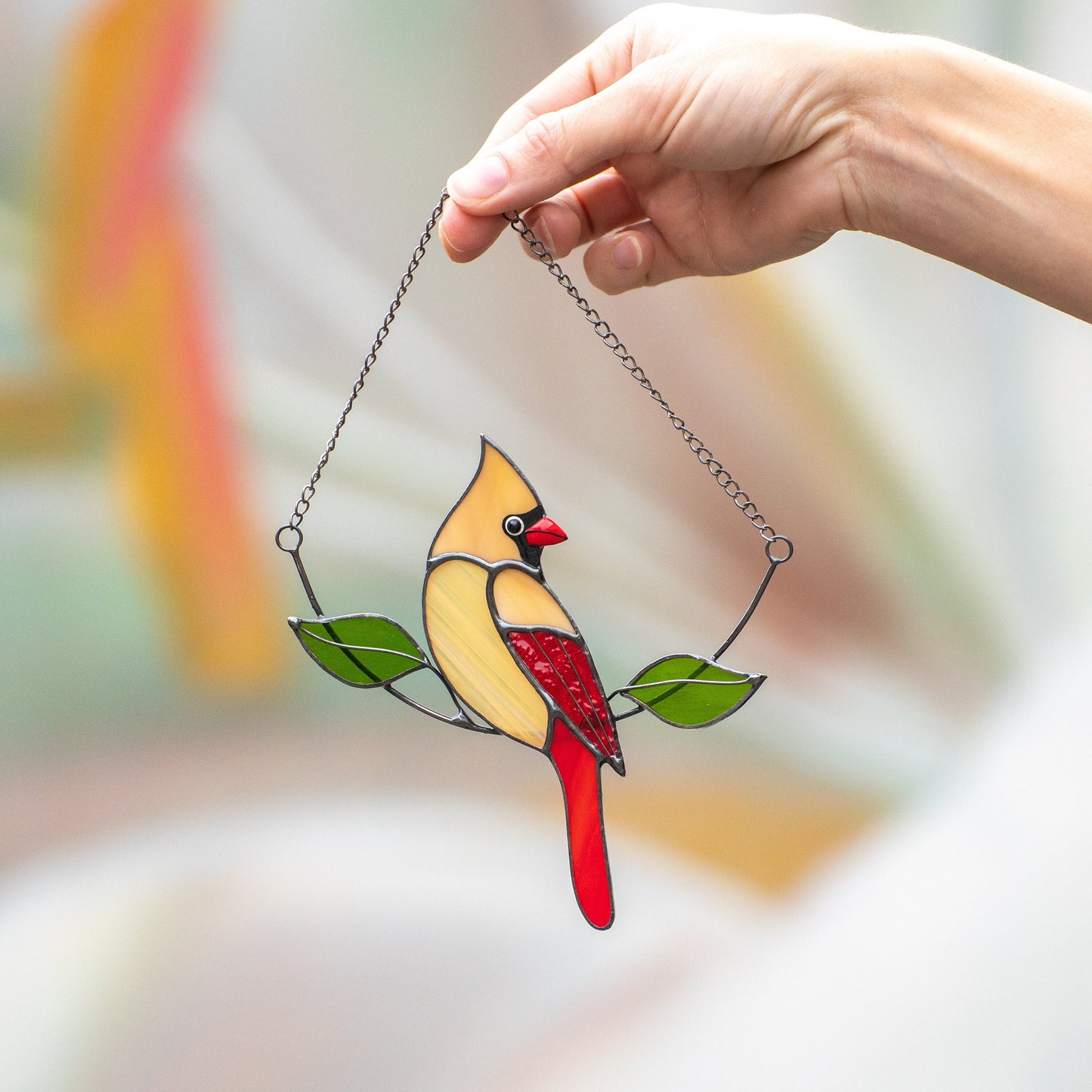 Cardinals Bird Stained Glass, Cardinal Decor, Stained Glass Cardinal Memorial Ornament