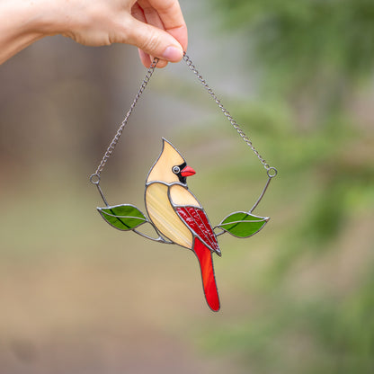 Cardinals Bird Stained Glass, Cardinal Decor, Stained Glass Cardinal Memorial Ornament