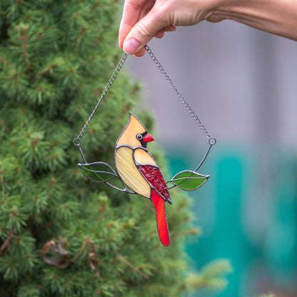 Cardinals Bird Stained Glass, Cardinal Decor, Stained Glass Cardinal Memorial Ornament