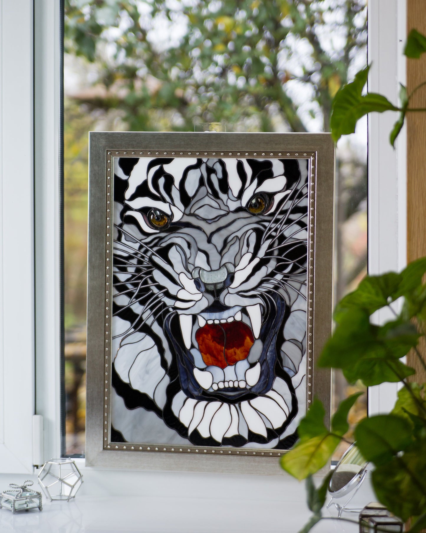 Panels Tiger Stained Glass, Christmas Gift, Modern Stained Glass Window Hangings