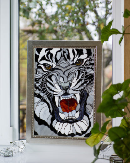 Panels Tiger Stained Glass, Christmas Gift, Modern Stained Glass Window Hangings