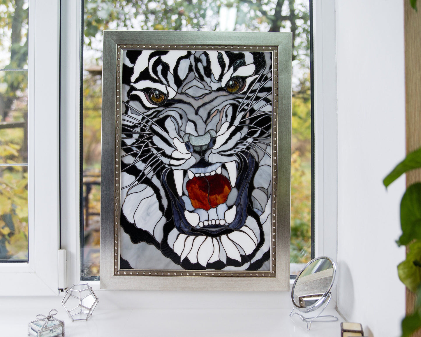 Panels Tiger Stained Glass, Christmas Gift, Modern Stained Glass Window Hangings