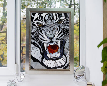 Panels Tiger Stained Glass, Christmas Gift, Modern Stained Glass Window Hangings